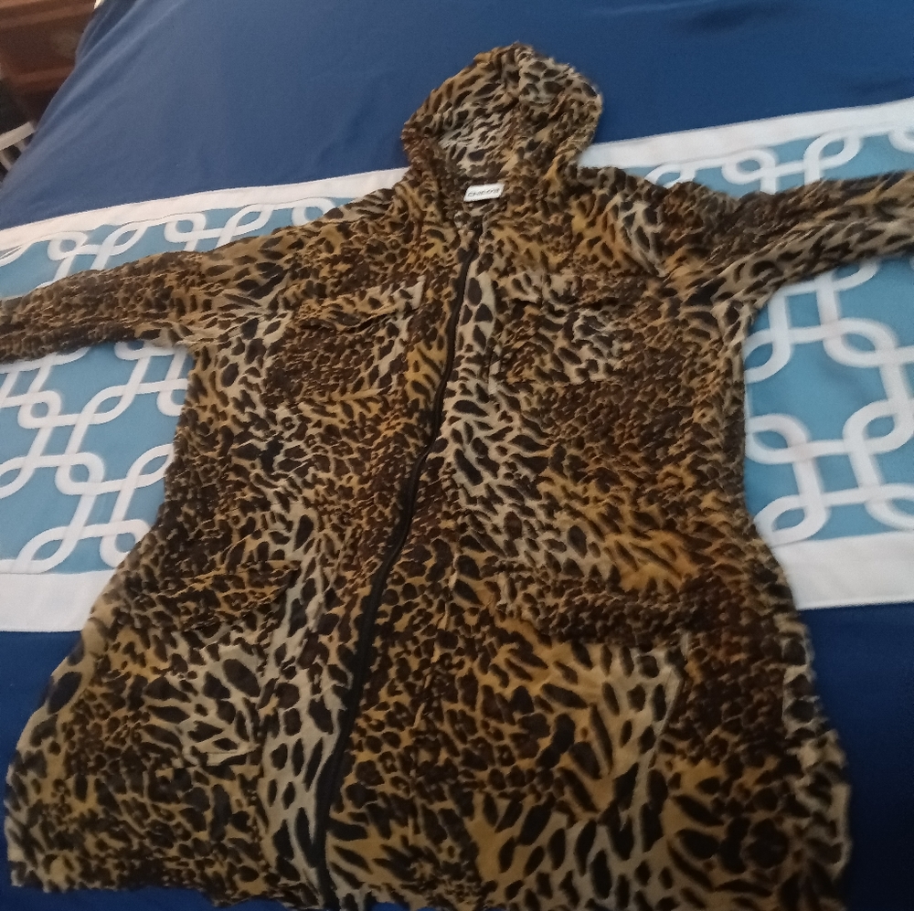 Sheer leopard print zip up shirt